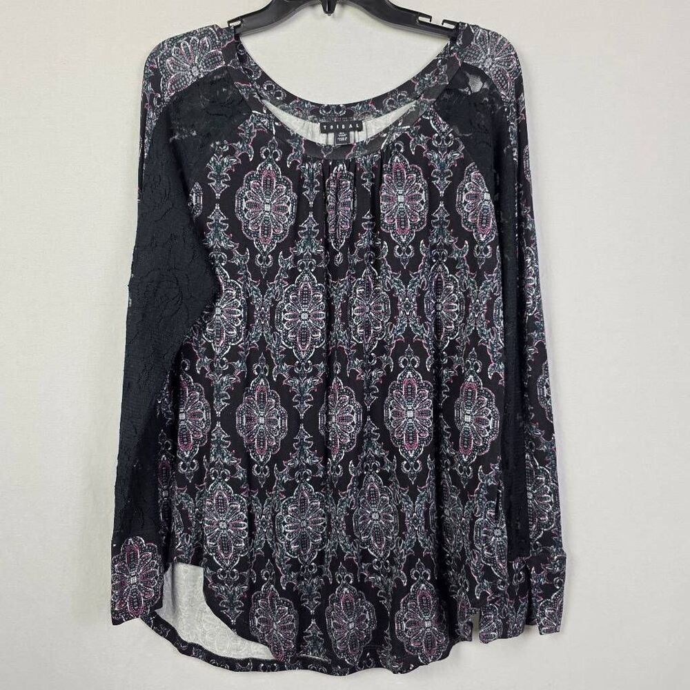 Tribal Printed Blouse Womens L Lace Sleeve